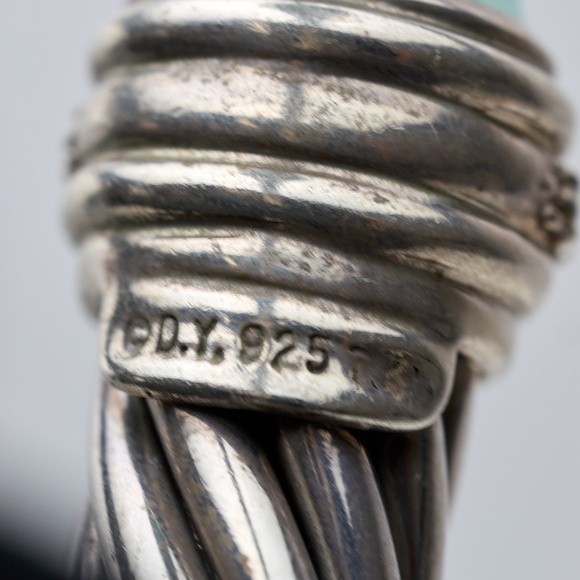 David Yurman Dyed Chalcedony & Diamond Cable Hinged Cuff Bracelet, Sterling Silv - Picture 12 of 12